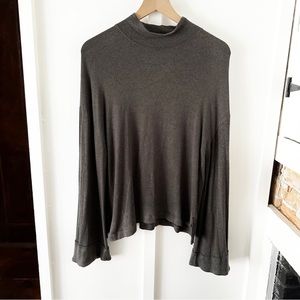 SHORE green bell sleeve mock neck sweater